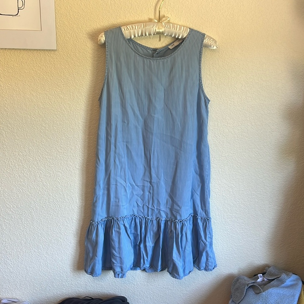 Blue and white pin-striped baby doll dress